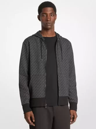 Bluza z kapturem i zamkiem błyskawicznym z mieszanki bawełny z logo Signature Bluza z kapturem i zamkiem błyskawicznym z mieszanki bawełny z logo Signature