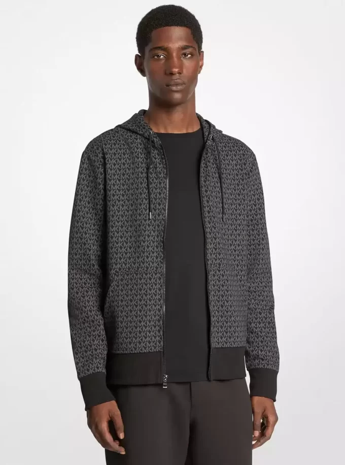 Bluza z kapturem i zamkiem błyskawicznym z mieszanki bawełny z logo Signature