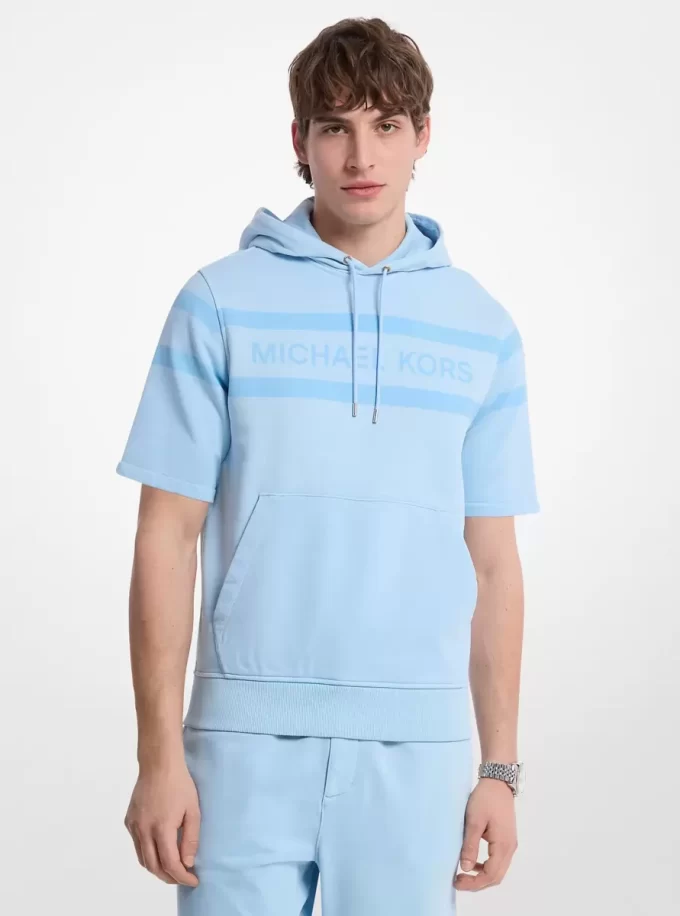 Bluza z kapturem z krótkim rękawem i bawełną barwioną na odzieży z logo Bluza z kapturem z krótkim rękawem i bawełną barwioną na odzieży z logo