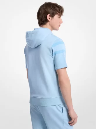 Bluza z kapturem z krótkim rękawem i bawełną barwioną na odzieży z logo Bluza z kapturem z krótkim rękawem i bawełną barwioną na odzieży z logo