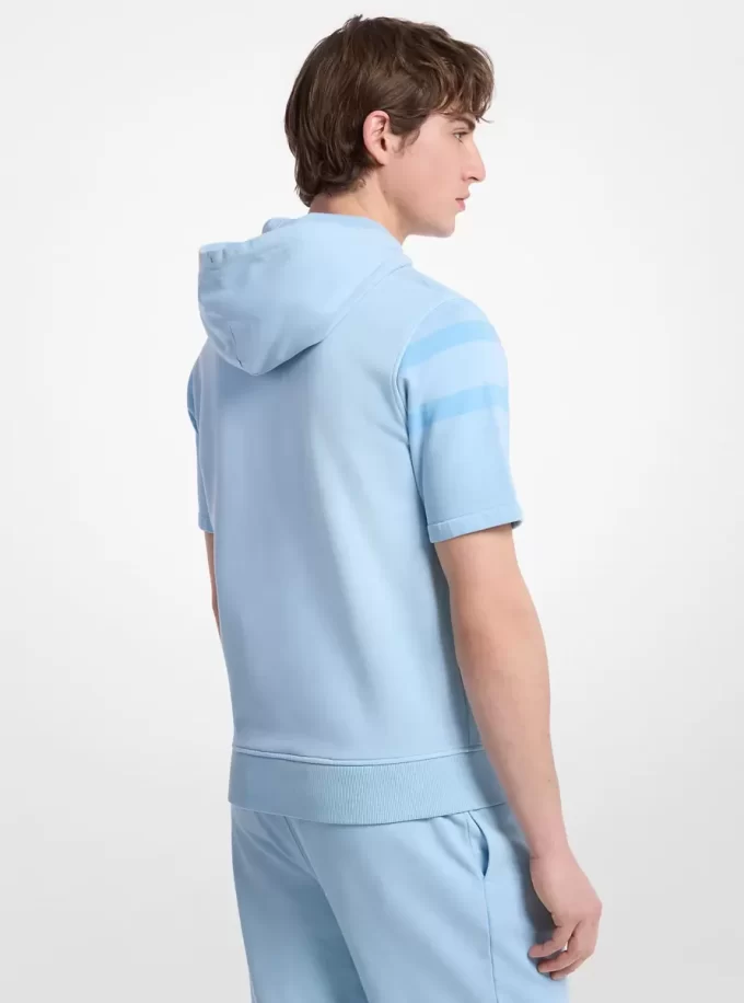 Bluza z kapturem z krótkim rękawem i bawełną barwioną na odzieży z logo Bluza z kapturem z krótkim rękawem i bawełną barwioną na odzieży z logo