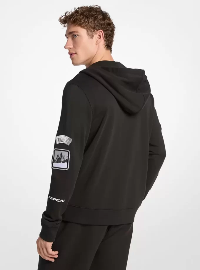 Bluza z kapturem zapinana na zamek z bawełny zdobionej