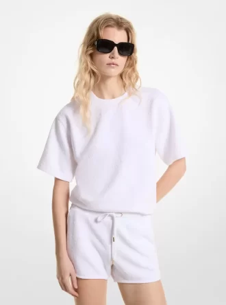 Bluza z krótkim rękawem i dzianiną żakardową z logo