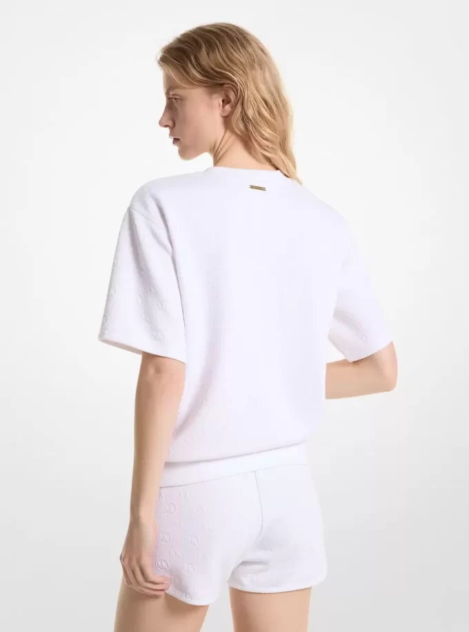 Bluza z krótkim rękawem i dzianiną żakardową z logo