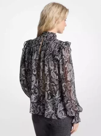 Bluzka z żorżety w metalicznym wzorze paisley