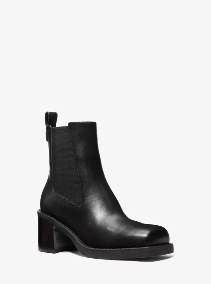 Botki Houston Leather Block Heel Ankle Boots