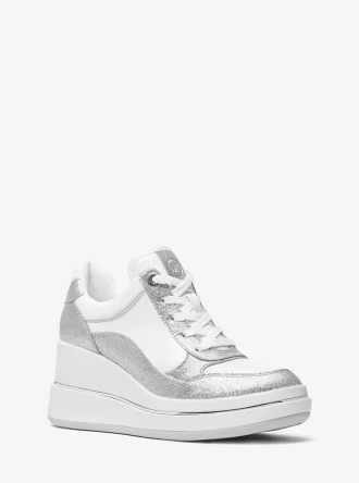 Buty sportowe na koturnie ze skóry Emmy z brokatem