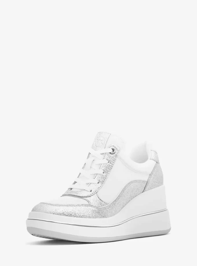 Buty sportowe na koturnie ze skóry Emmy z brokatem