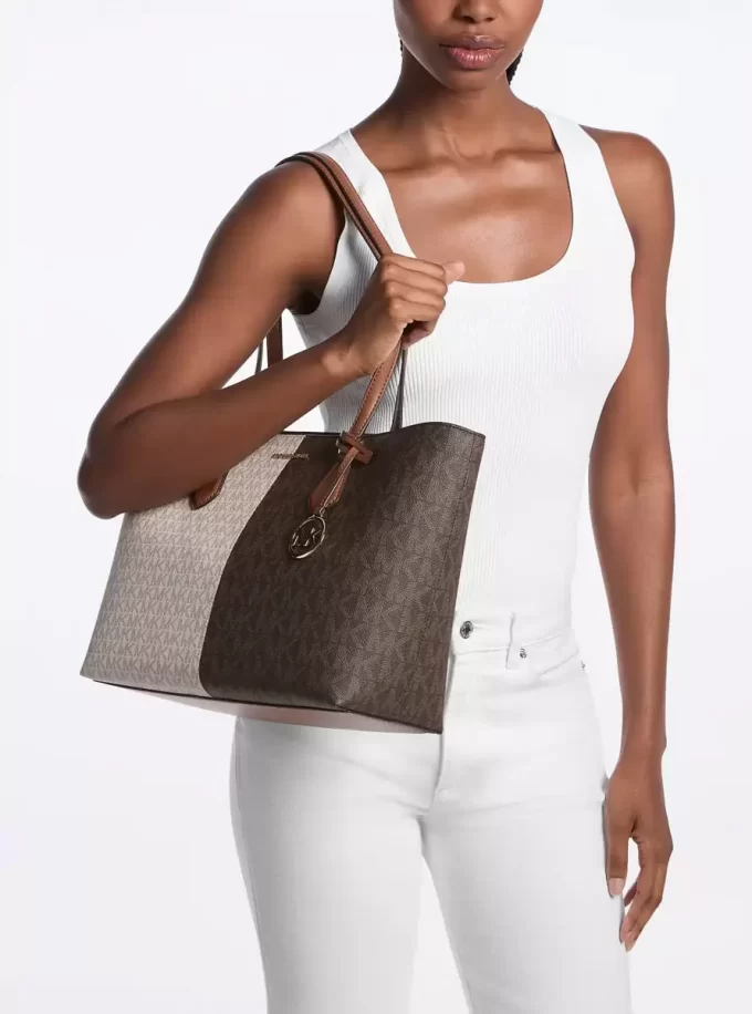 Duża dwukolorowa torba typu tote Sheila z logo