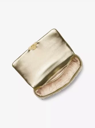 Duża metaliczna pikowana skórzana torba na ramię Tribeca