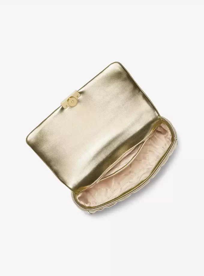 Duża metaliczna pikowana skórzana torba na ramię Tribeca