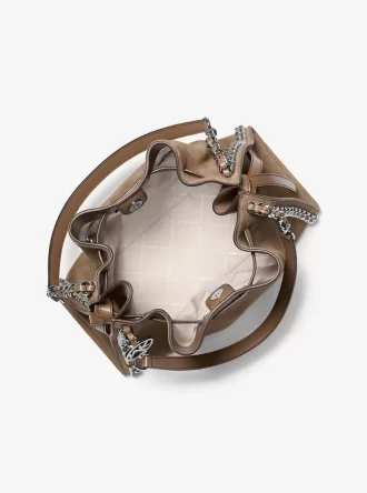 Duża torba na ramię z zamszu Mina z łańcuszkiem