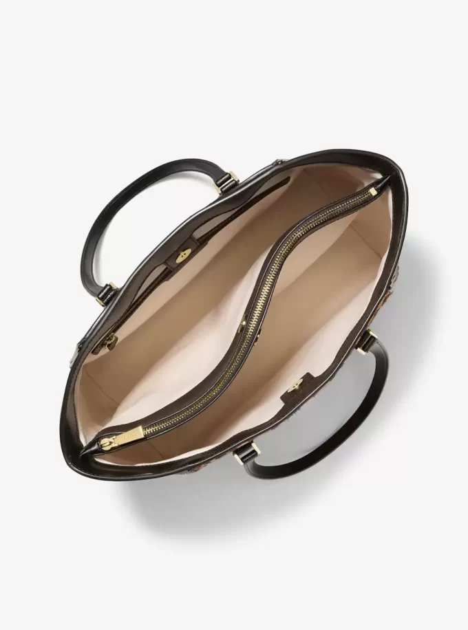 Duża torba typu tote Taryn z nadrukiem w panterkę i sierścią cielęcą Duża torba typu tote Taryn z nadrukiem w panterkę i sierścią cielęcą