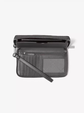 Duży metaliczny portfel na smartfon Jet Set z logo w paski