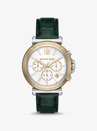 Duży zegarek Maren w kolorze srebrnym z tłoczoną skórą krokodyla