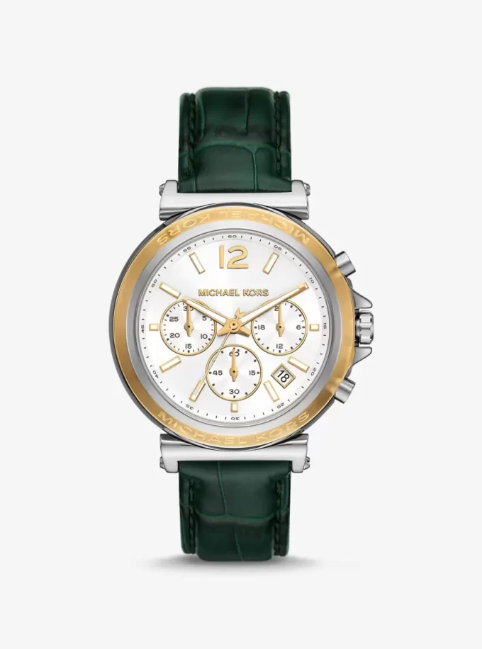 Duży zegarek Maren w kolorze srebrnym z tłoczoną skórą krokodyla Duży zegarek Maren w kolorze srebrnym z tłoczoną skórą krokodyla