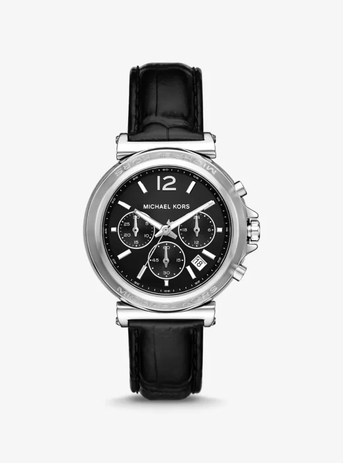 Duży zegarek Maren w kolorze srebrnym z tłoczoną skórą krokodyla Duży zegarek Maren w kolorze srebrnym z tłoczoną skórą krokodyla