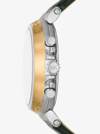 Duży zegarek Maren w kolorze srebrnym z tłoczoną skórą krokodyla