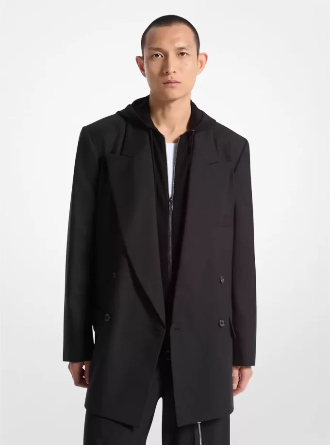 Dwurzędowa marynarka z elastycznej flaneli wełnianej Dwurzędowa marynarka z elastycznej flaneli wełnianej