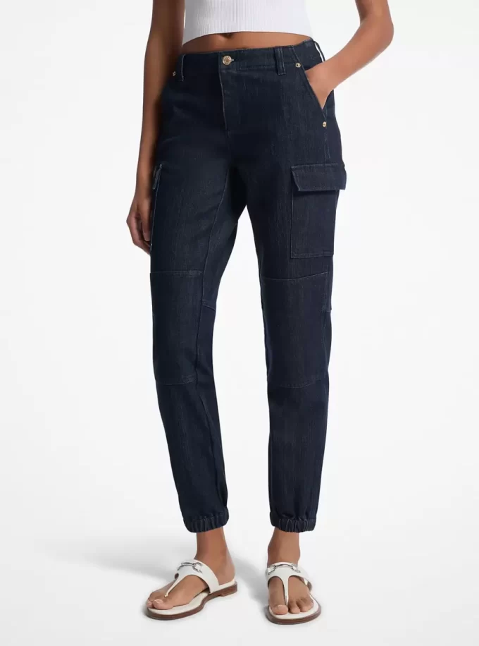 Jeansy cargo z denimu stretch