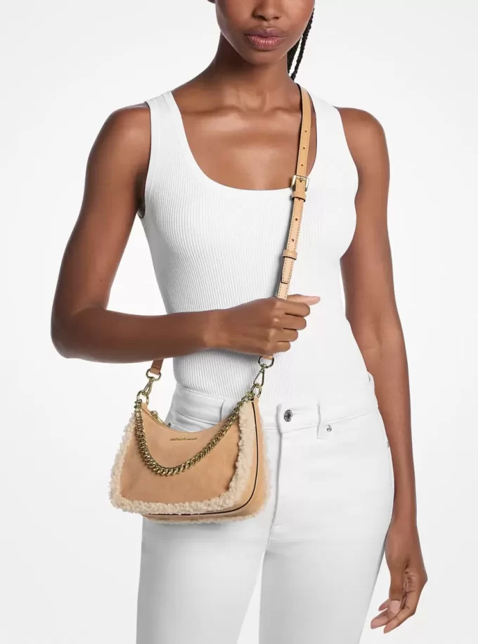 Jet Set Mała torebka typu crossbody z zamszu i imitacji skóry owczej