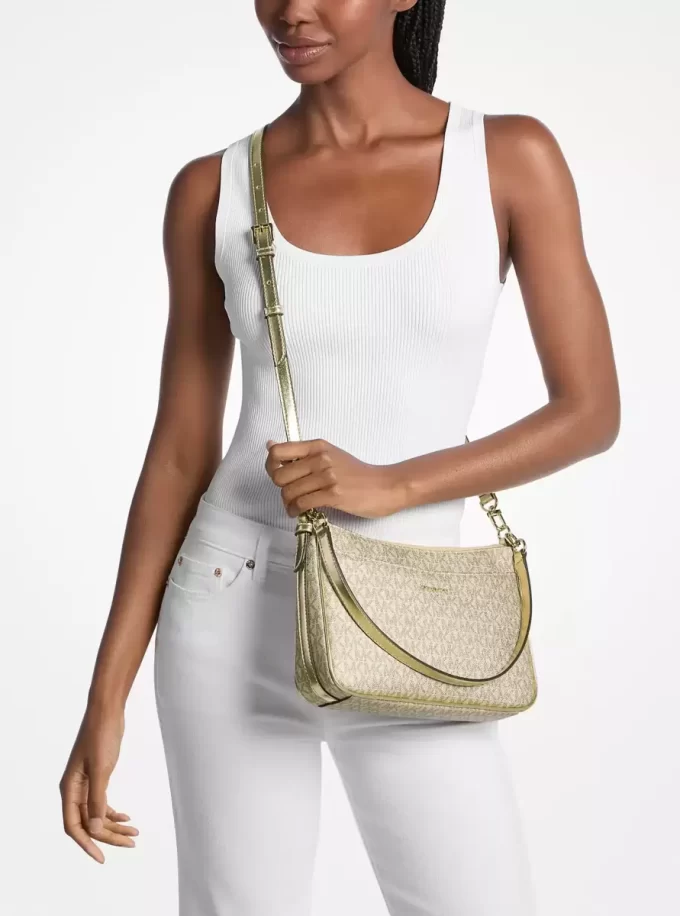 Jet Set Średniej wielkości metaliczna torba typu crossbody z logo Signature