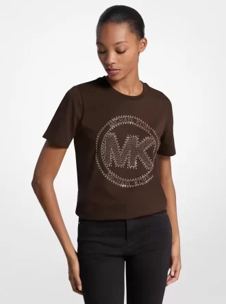 Koszulka z organicznej bawełny z ozdobnym logo i ćwiekami