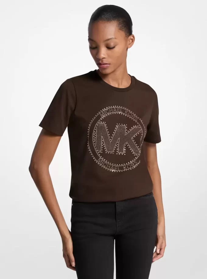 Koszulka z organicznej bawełny z ozdobnym logo i ćwiekami