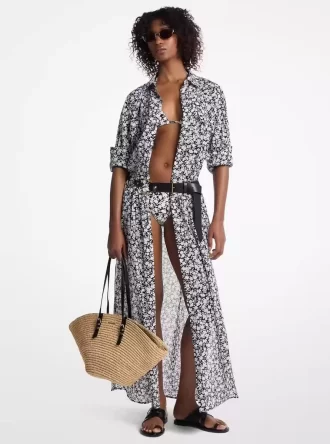 Koszulowa sukienka z bawełny z nadrukiem kwiatowym