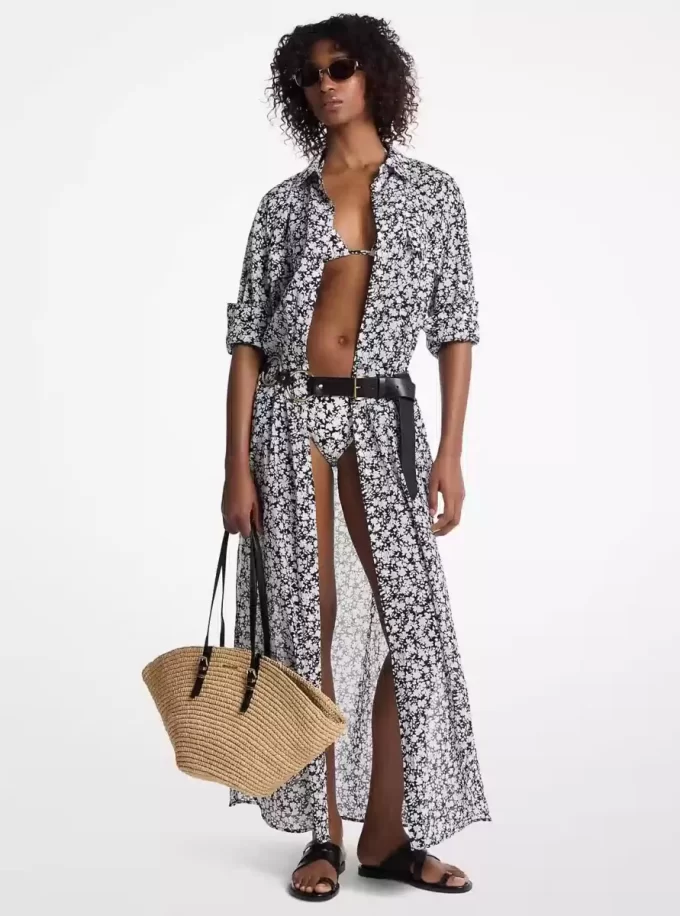 Koszulowa sukienka z bawełny z nadrukiem kwiatowym