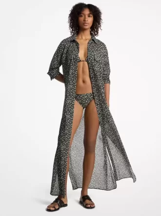 Koszulowa sukienka z bawełny z nadrukiem kwiatowym