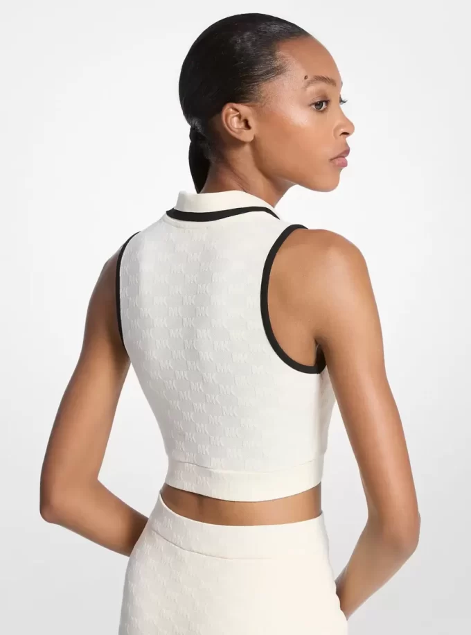 Krótki top z dzianiny żakardowej z logo