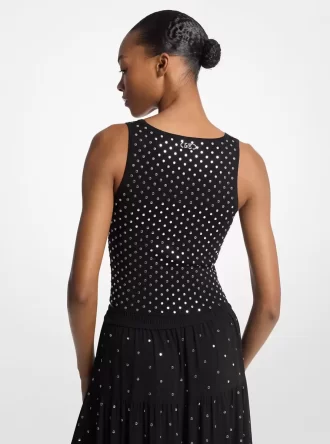 Krótki top z wiskozy z ćwiekami i stretchem