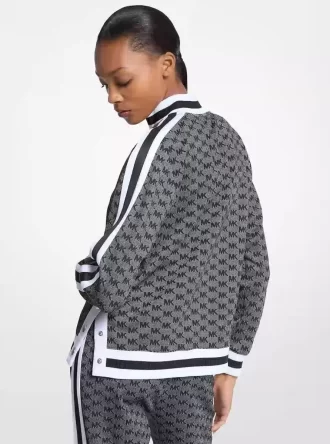 Kurtka z dzianiny stretch z nadrukiem logo i metalicznym zamkiem błyskawicznym do połowy