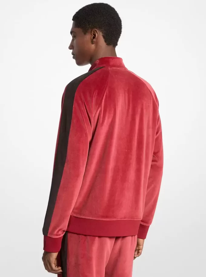 Kurtka z weluru w paski zapinana na suwak