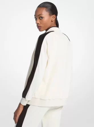 Kurtka z weluru w paski zapinana na suwak