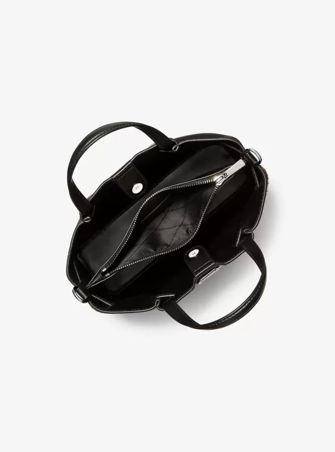 Mała torebka Carson z nadrukiem w panterkę z cielęcej sierści