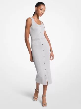 Metaliczna dzianinowa sukienka midi