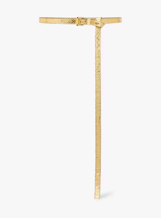 Pasek do spodni ze skóry tłoczonej w metaliczny wzór pytona