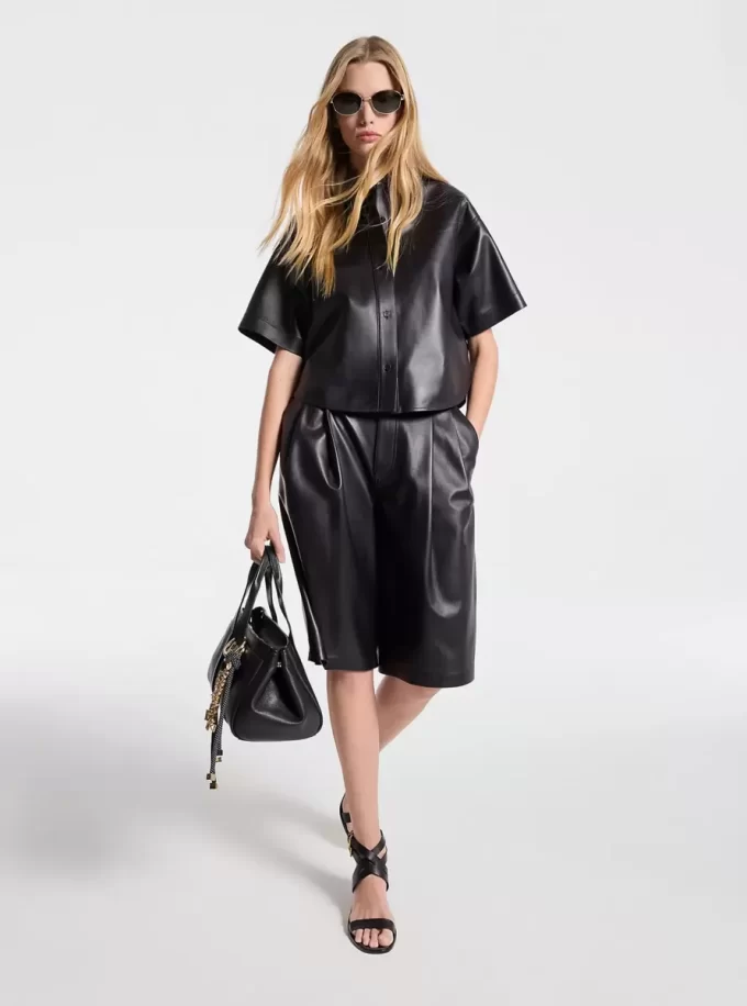 Plisowane skórzane szorty bermudy