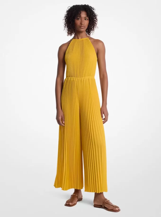 Plisowany, zdobiony kombinezon z żorżety typu halter