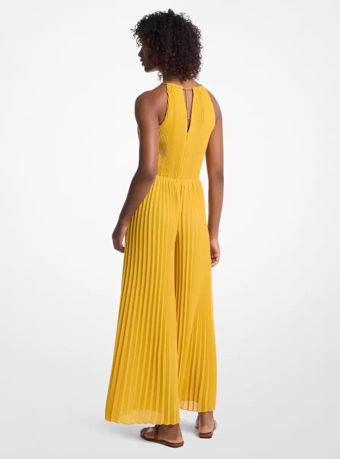 Plisowany, zdobiony kombinezon z żorżety typu halter