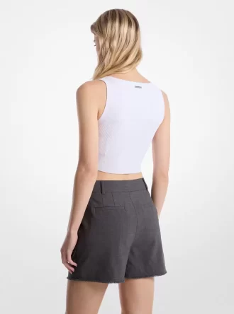 Postrzępione, rozciągliwe, plisowane szorty z wełny