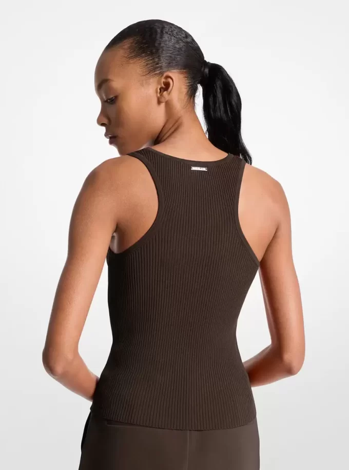 Prążkowany top z okrągłym dekoltem