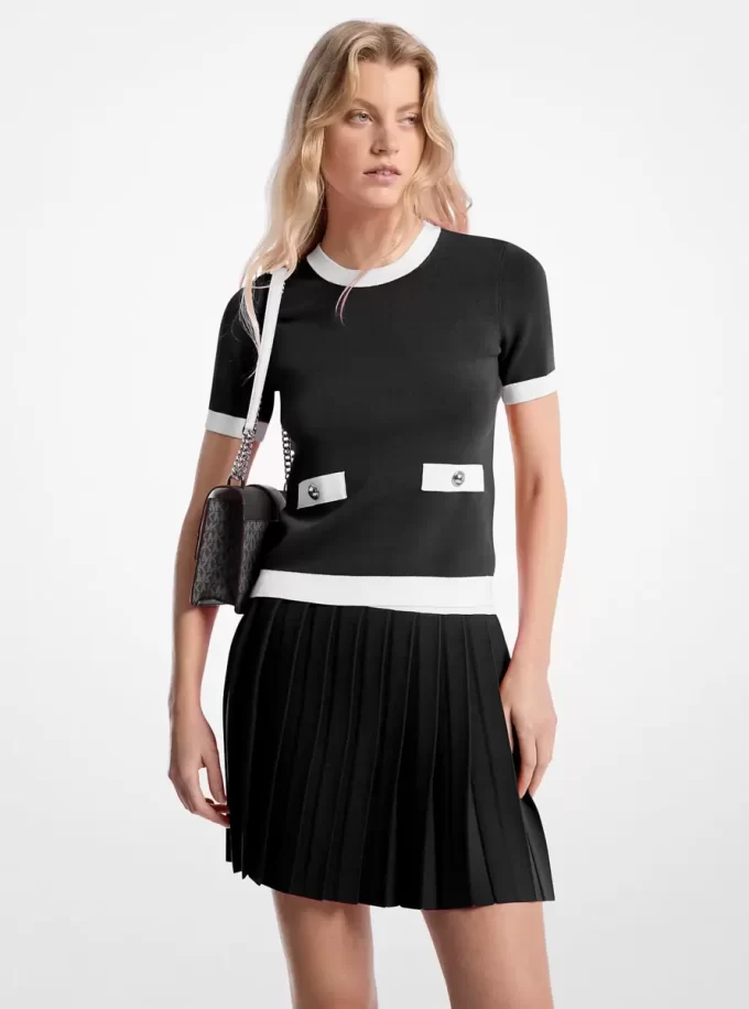 Rozciągliwy sweter z krótkim rękawem