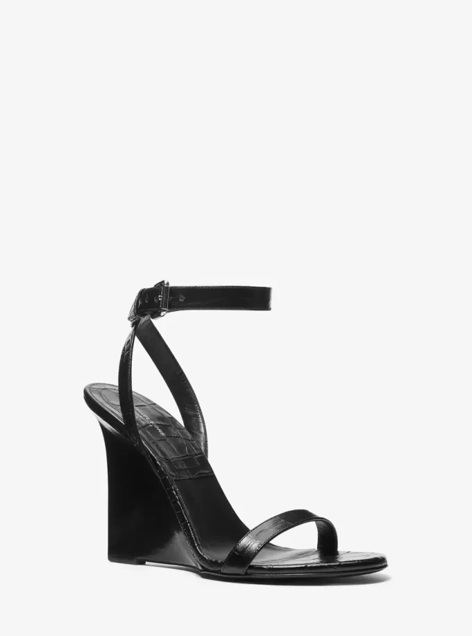 Sandały na koturnie ze skóry krokodyla Claudia