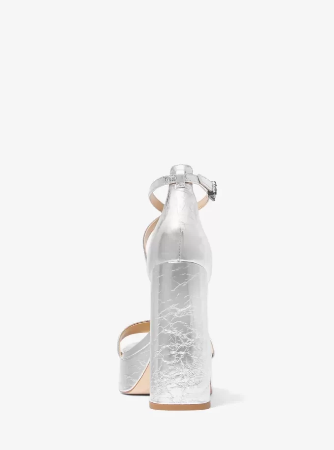 Sandały na platformie z metalicznej skóry z efektem spękania Cami