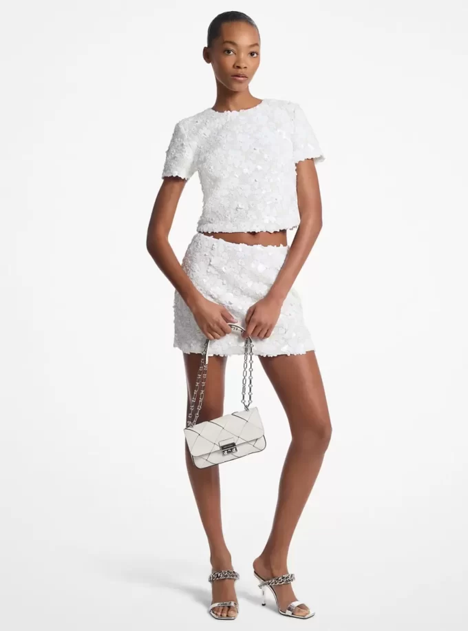 Spódnica scuba z kwiatowymi zdobieniami