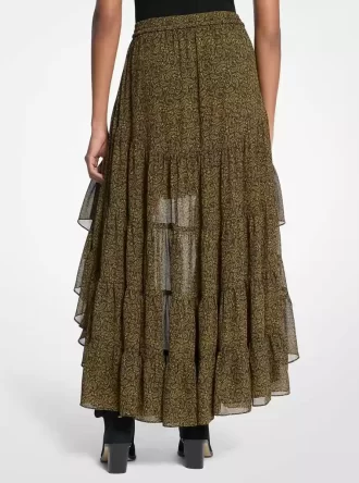 Spódnica z żorżety z nadrukiem paisley, z wysokim i niskim rozcięciem