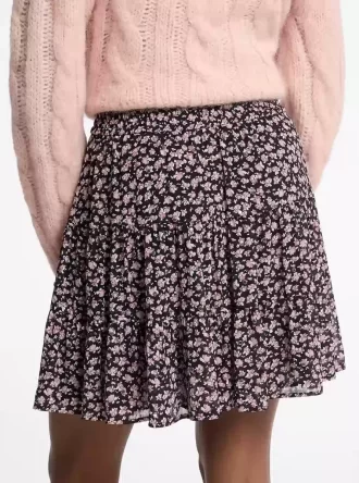Spódnica z żorżety z ćwiekami i kwiatowym nadrukiem, warstwowa
